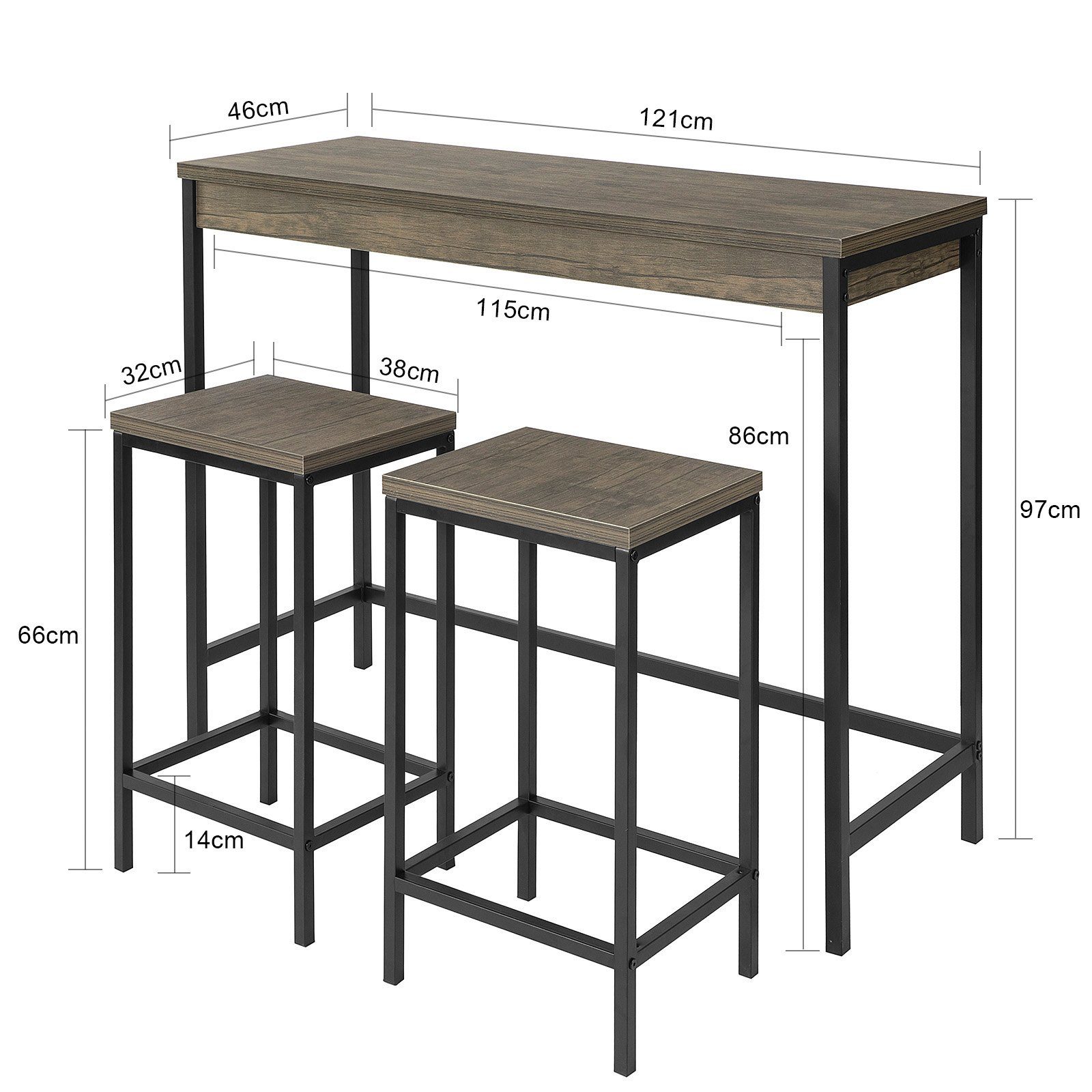 SoBuy Bartisch OGT30, 3-teilig Bartisch-Set Bistrotisch mit 2 Barhockern