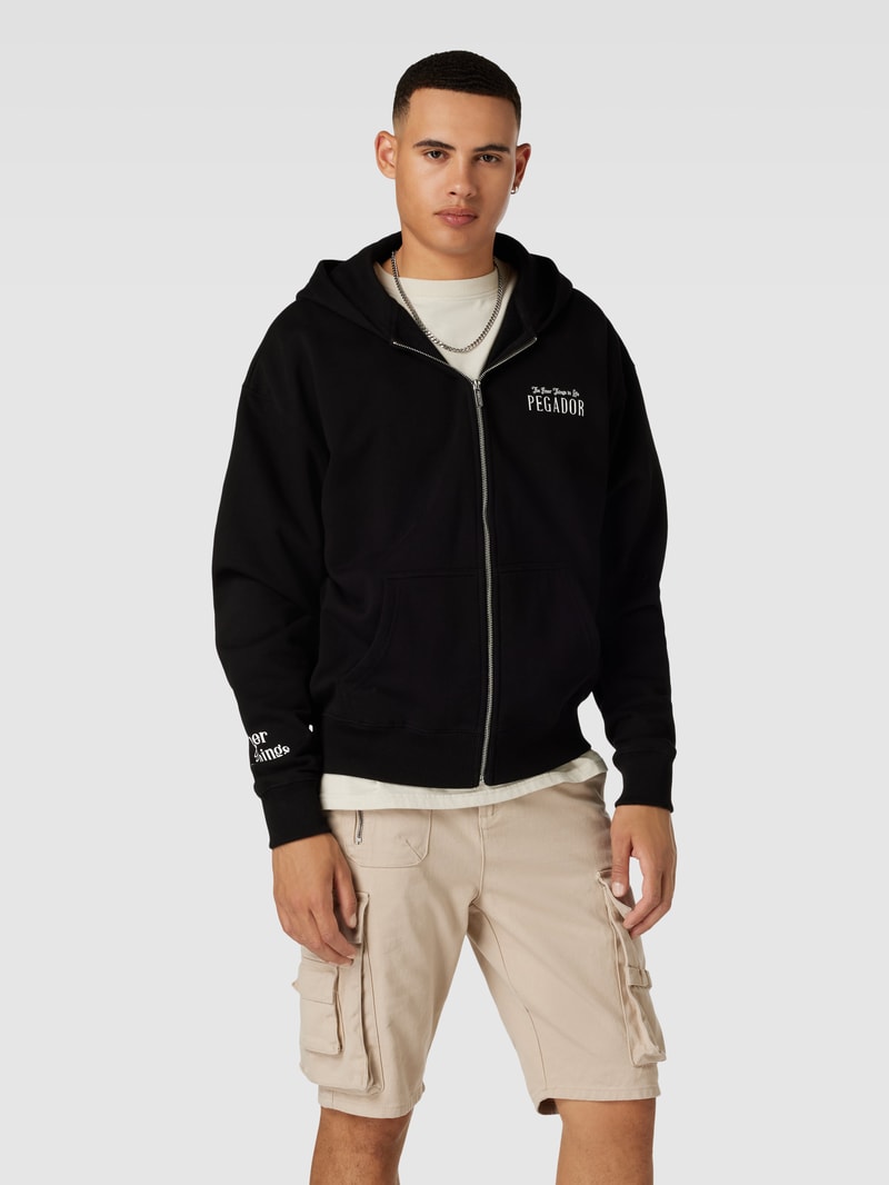 Sweatjacke mit Label-Print Modell 'LEANDER' in schwarz