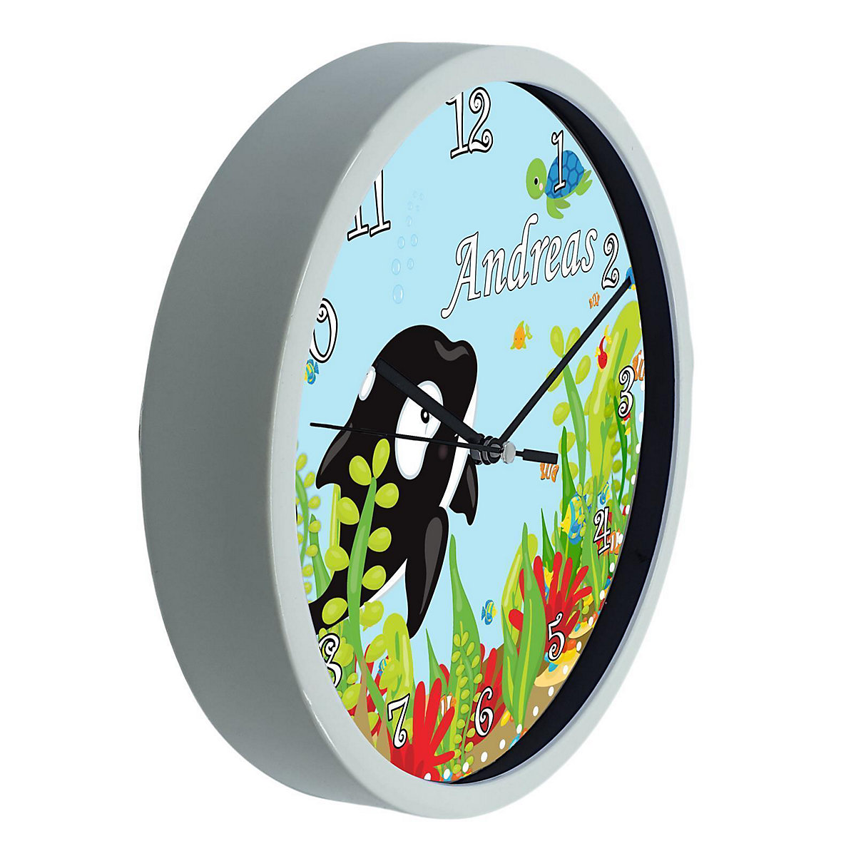 Kinder Wanduhr personalisiert mit Name Unterwasserwelt