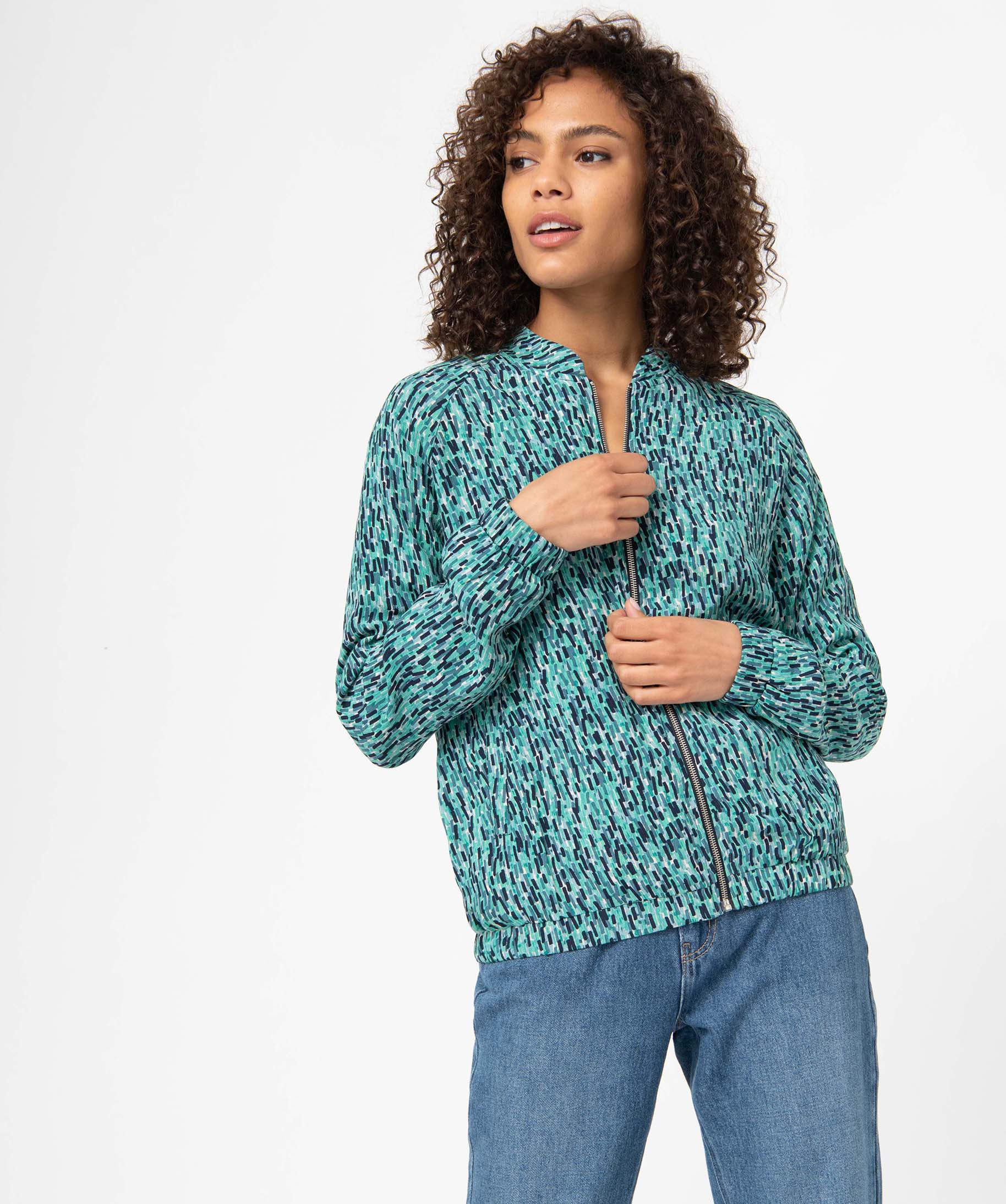 Blouson femme imprimé avec fermeture zippée vert | GEMO