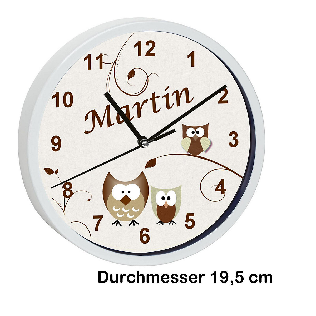 Kinder Wanduhr personalisiert mit Name Eule Beige