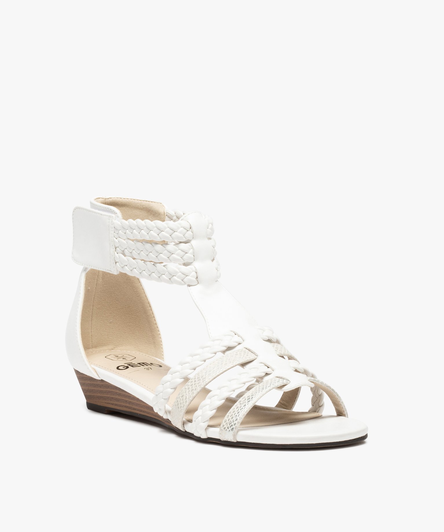 Sandales femme avec brides tressées autour de la cheville blanc | GEMO