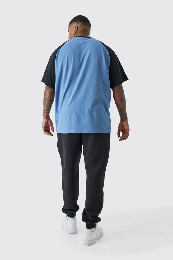 Plus blaues Colorblock T-Shirt mit Raglan-Detail