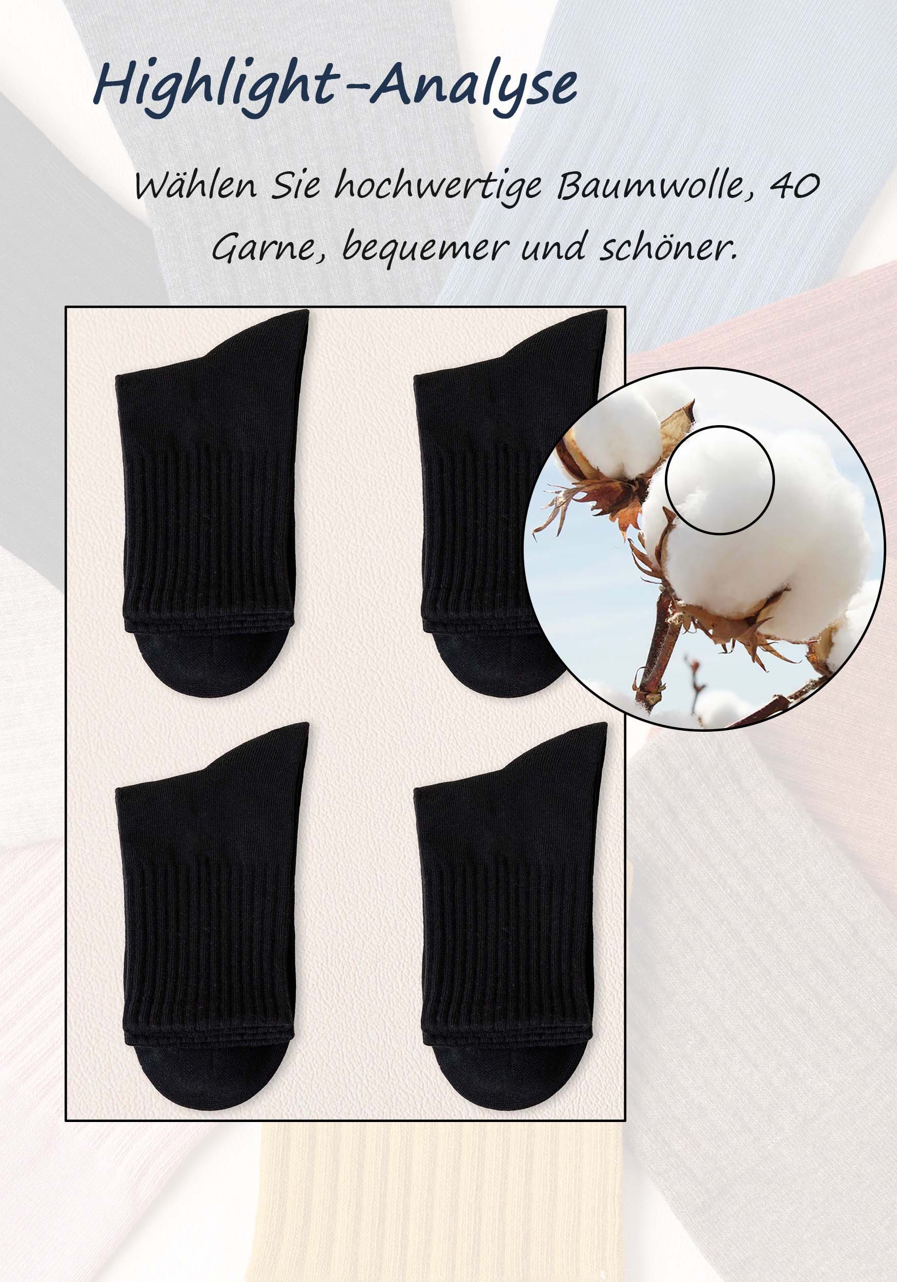 MAGICSHE Socken Damen 100% Baumwolle einfarbig hohes Basicsocken (4-Paar, 4-Paar)