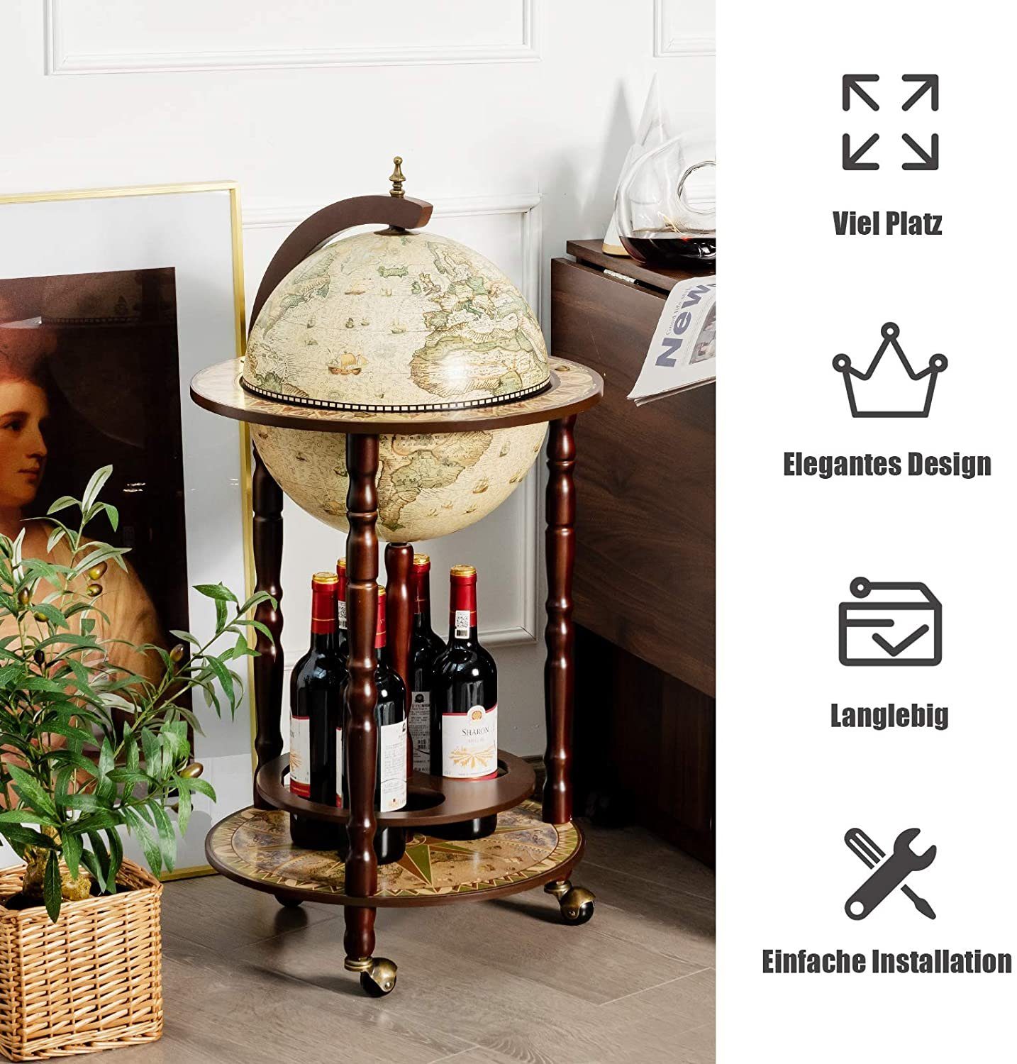 COSTWAY Weinregal Globusbar Servierwagen, mit Rollen