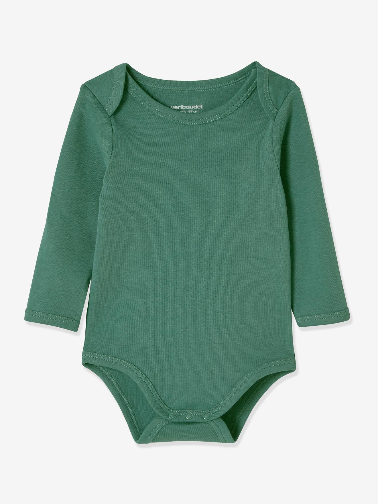 Lot de 7 bodies manches longues ouverture US bébé BASICS lot vert grisé