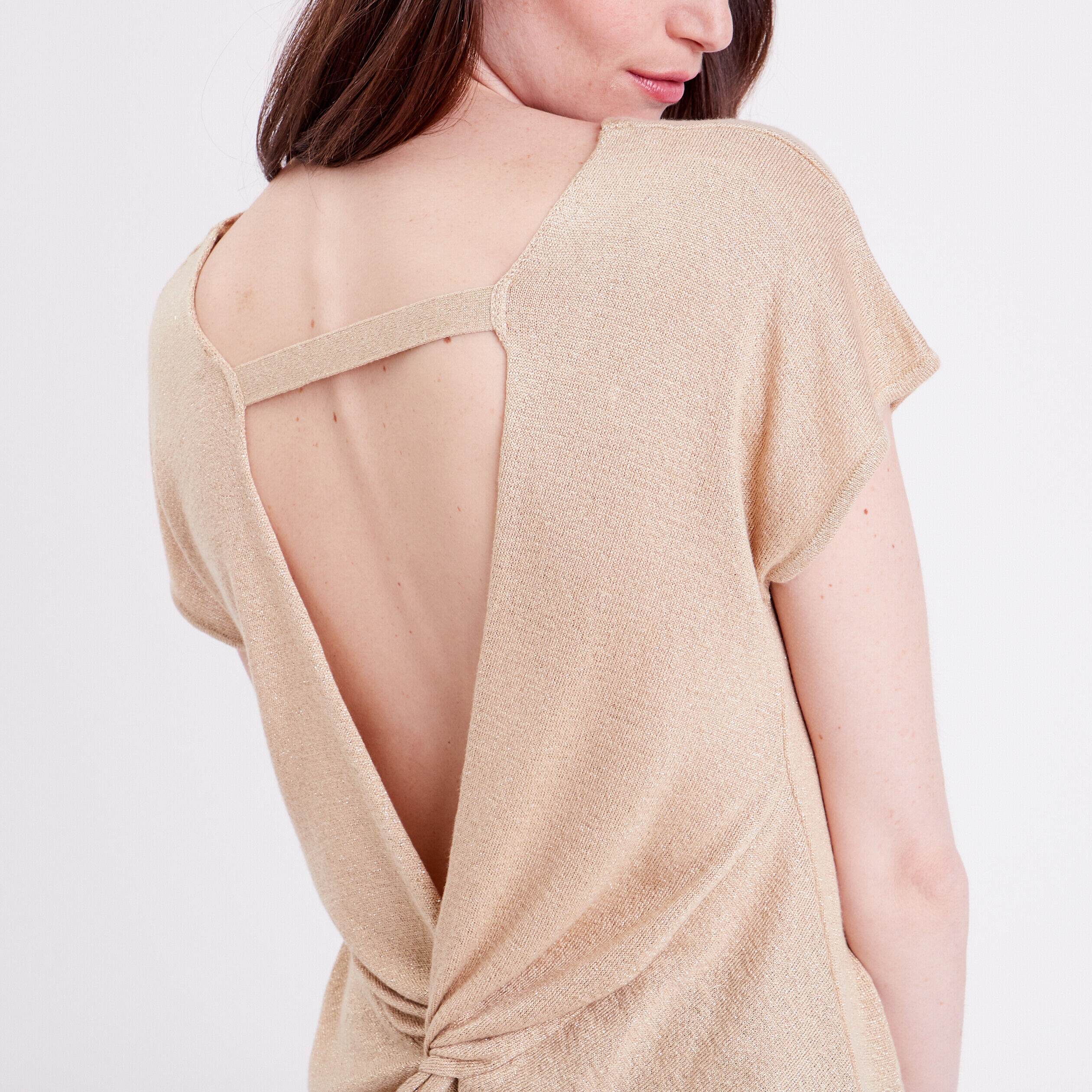 Pull col en V dos ouvert sable femme | Cache Cache
