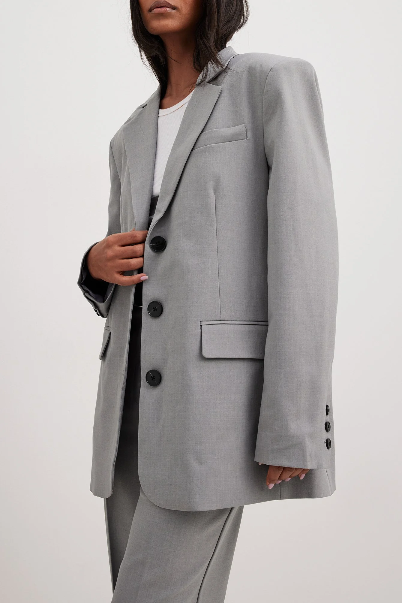 Melange-Blazer in Oversize mit drei Knöpfen