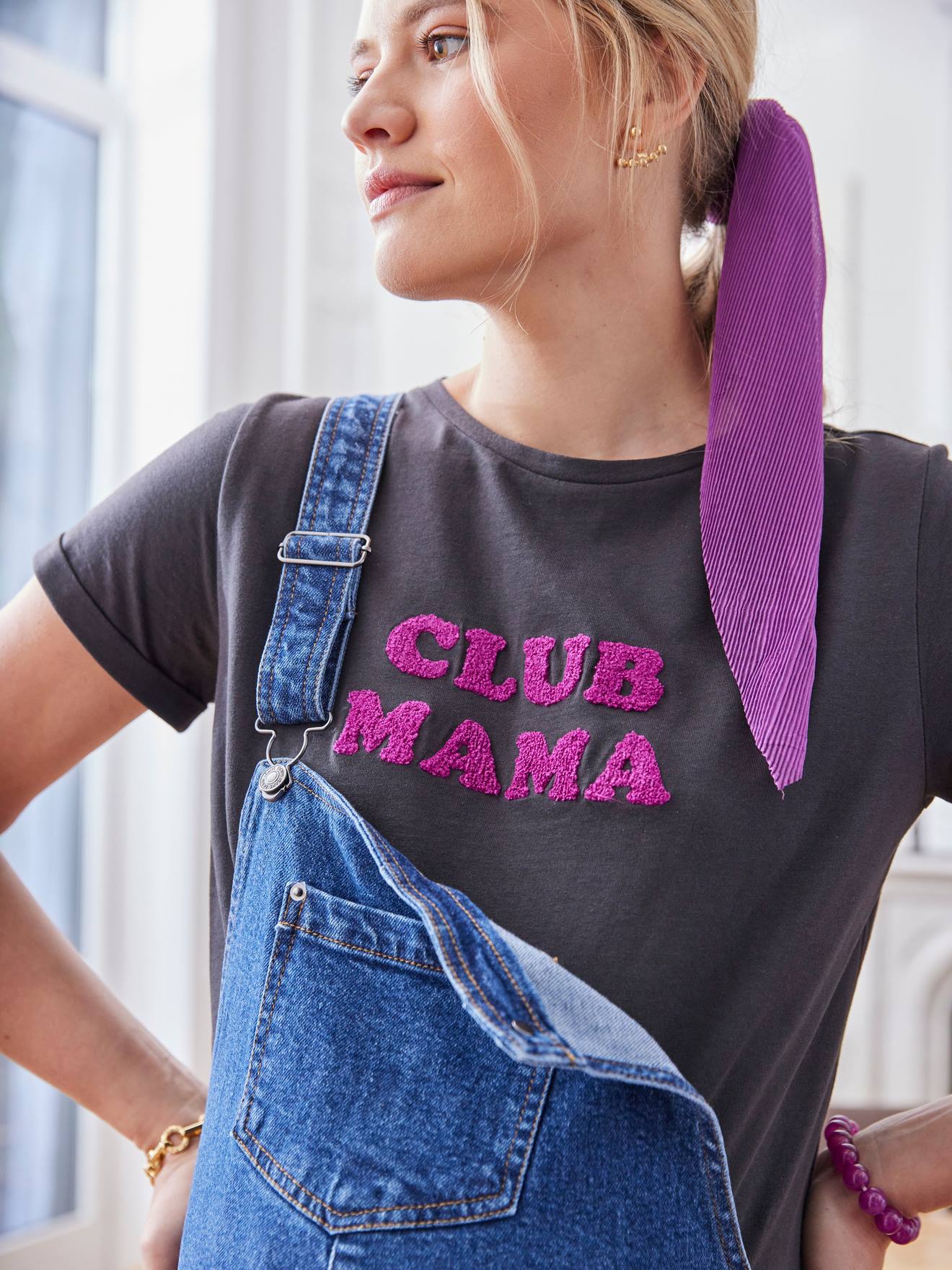 Vertbaudet Bio-Kollektion: T-Shirt für Schwangerschaft CLUB MAMA, personalisierbar - anthrazit