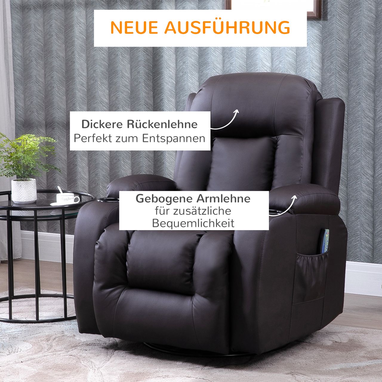 HOMCOM Massagesessel Fernsehsessel Relaxsessel mit Wärmefunktion, Liegefunktion