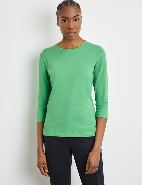 3/4 Arm Shirt mit satinierter Ausschnittblende