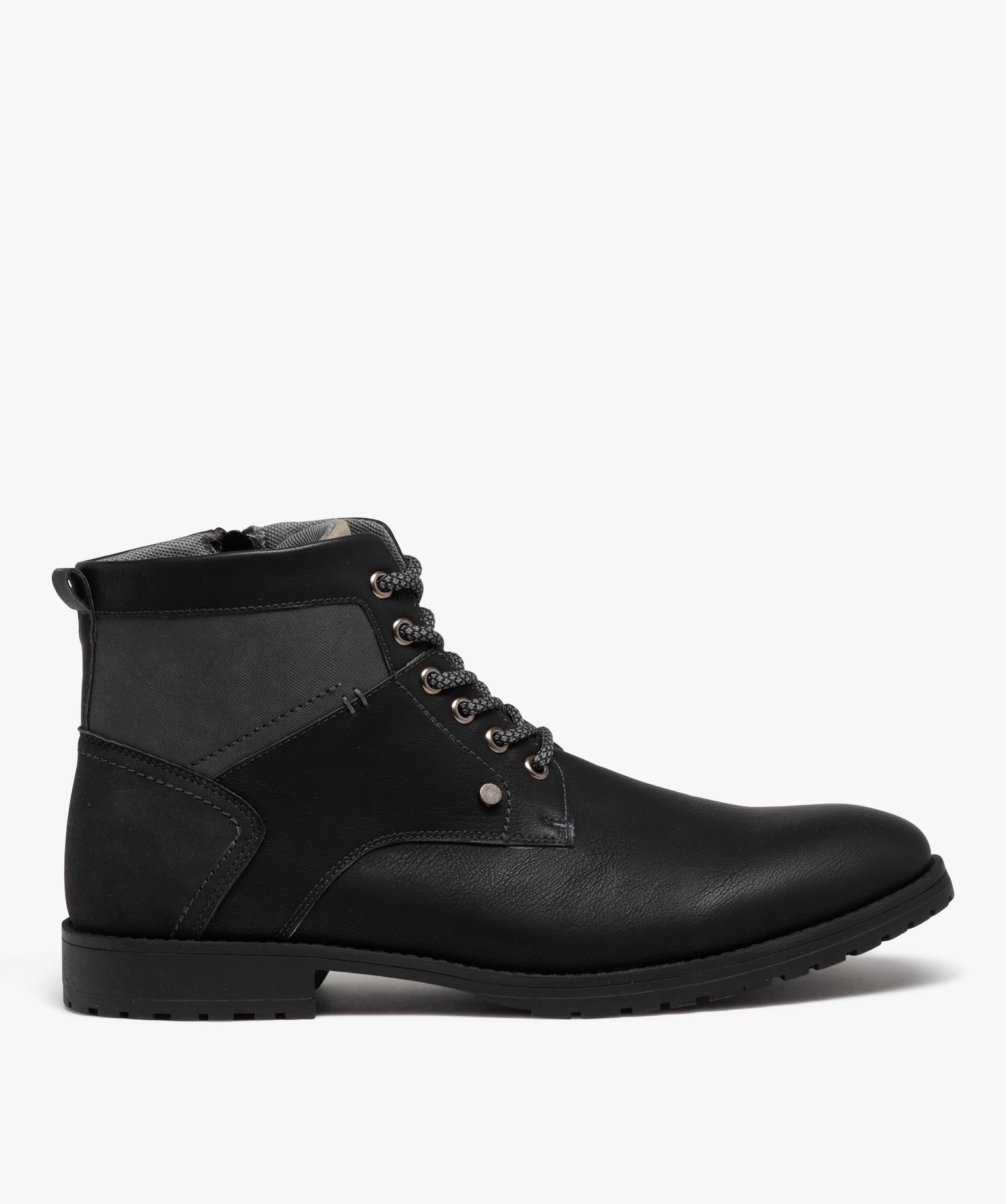 Boots homme casual à zip et à lacets bicolores noir | GEMO