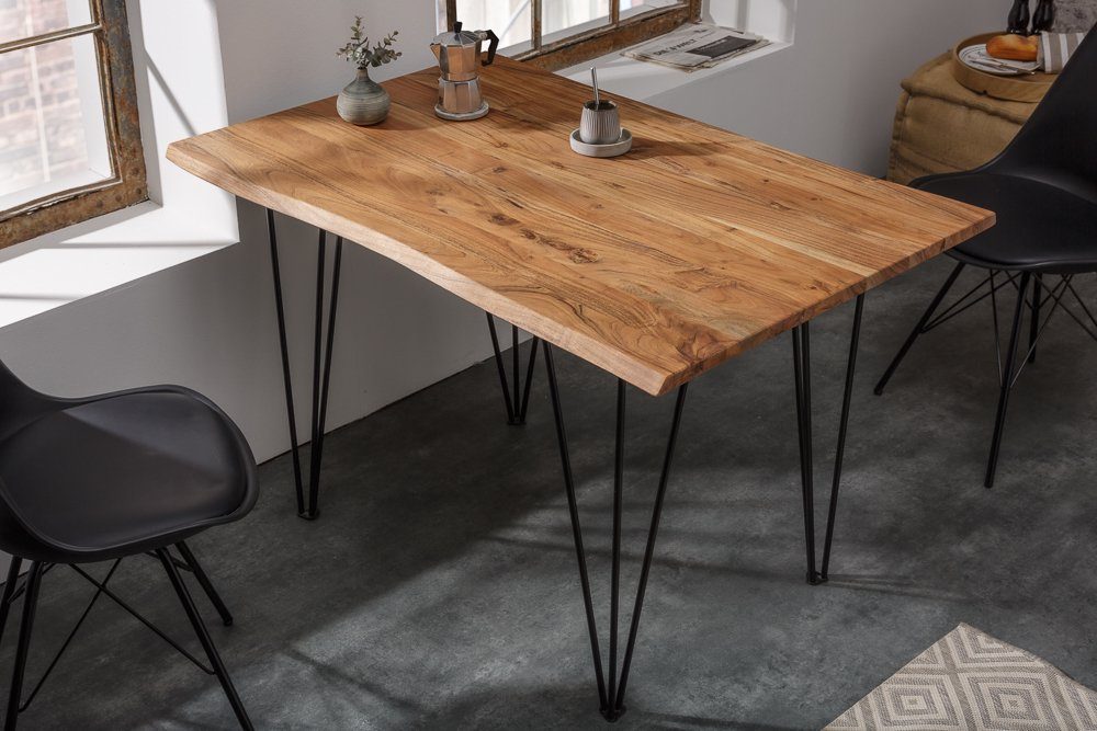 riess-ambiente Küchentisch MAMMUT 120cm natur / schwarz (Einzelartikel, 1-St), Massivholz · Baumkante · Schreibtisch · Hairpin Legs · Metall · Retro