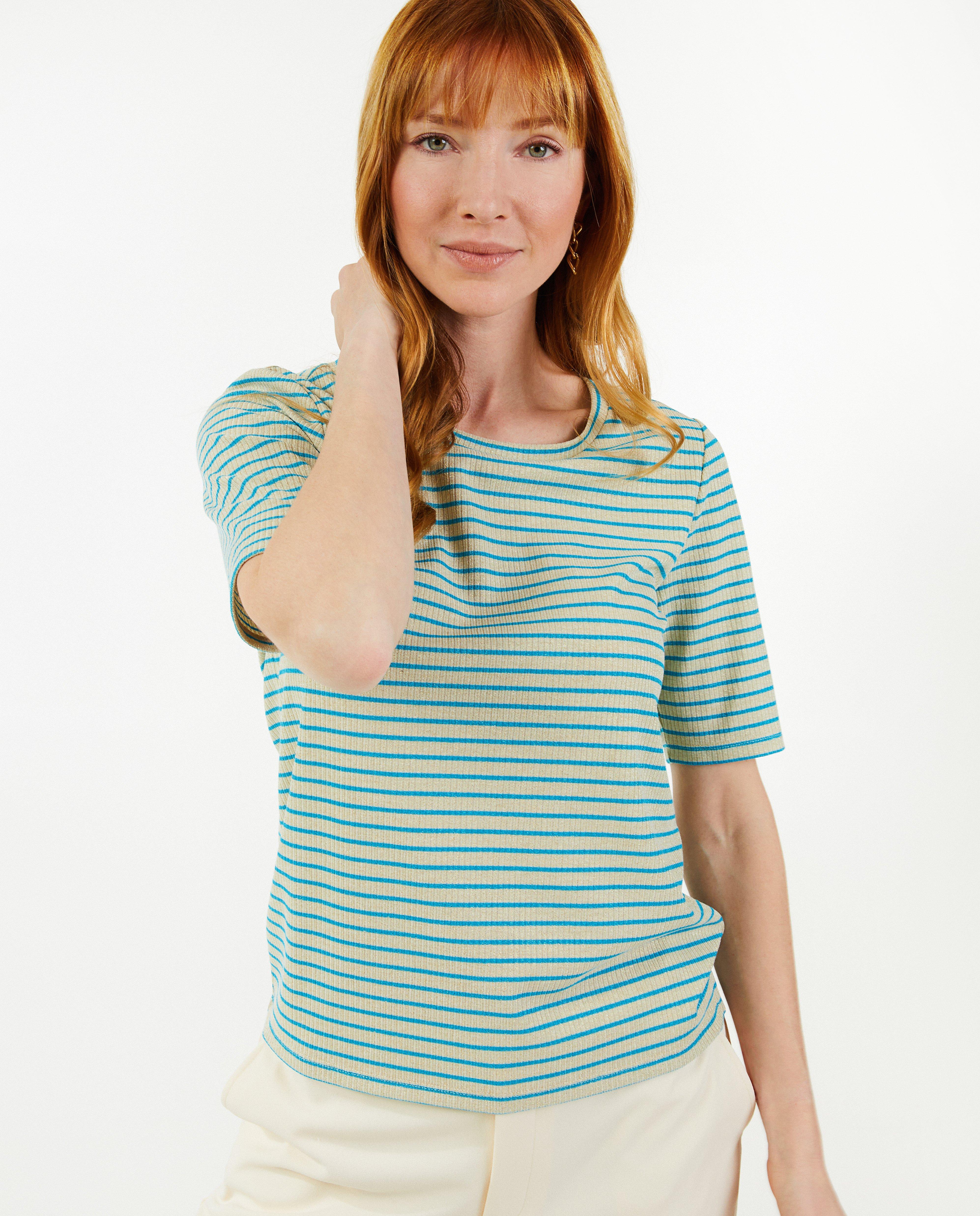 Tricou Sora cu dungi și fir metalic albastru