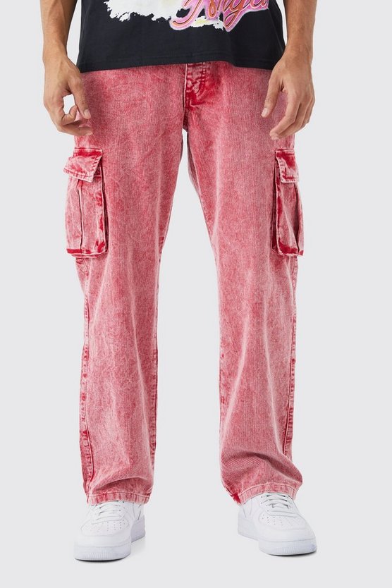 Lockere Cord-Cargohose mit Acid-Waschung