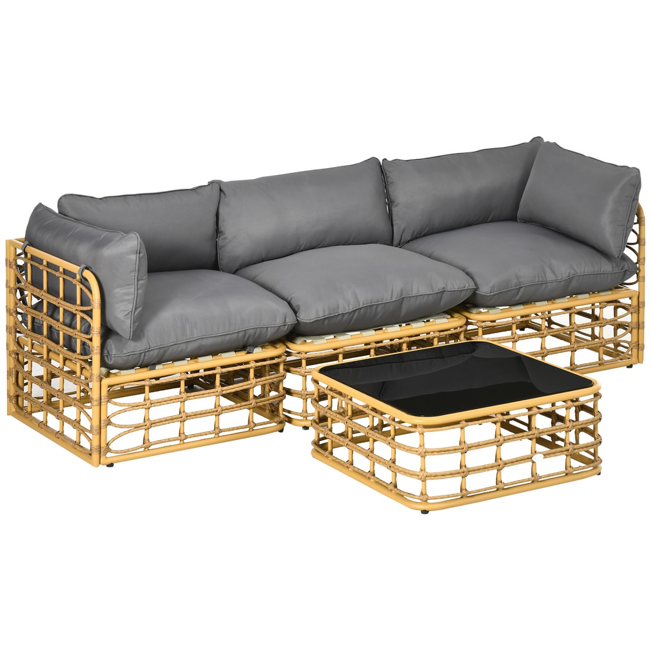 Outsunny 4 tlg. Rattan Gartenmöbel-Set Sitzgruppe mit Kissen für Garten