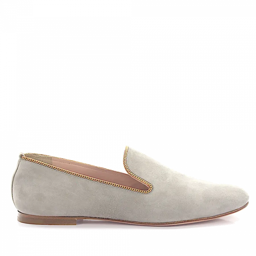 Unützer - Slipper Kalbsleder Veloursleder Zierkette grau - grau