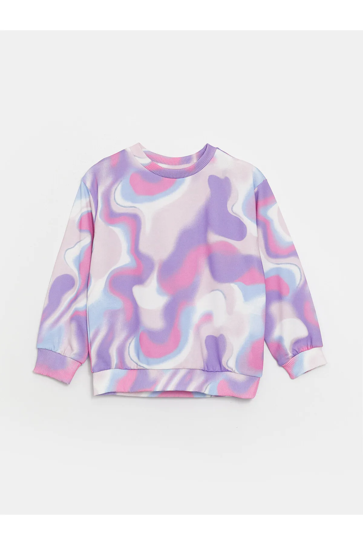 LC Waikiki  Langärmliges Mädchen-Sweatshirt mit Rundhalsausschnitt und Batikmuster