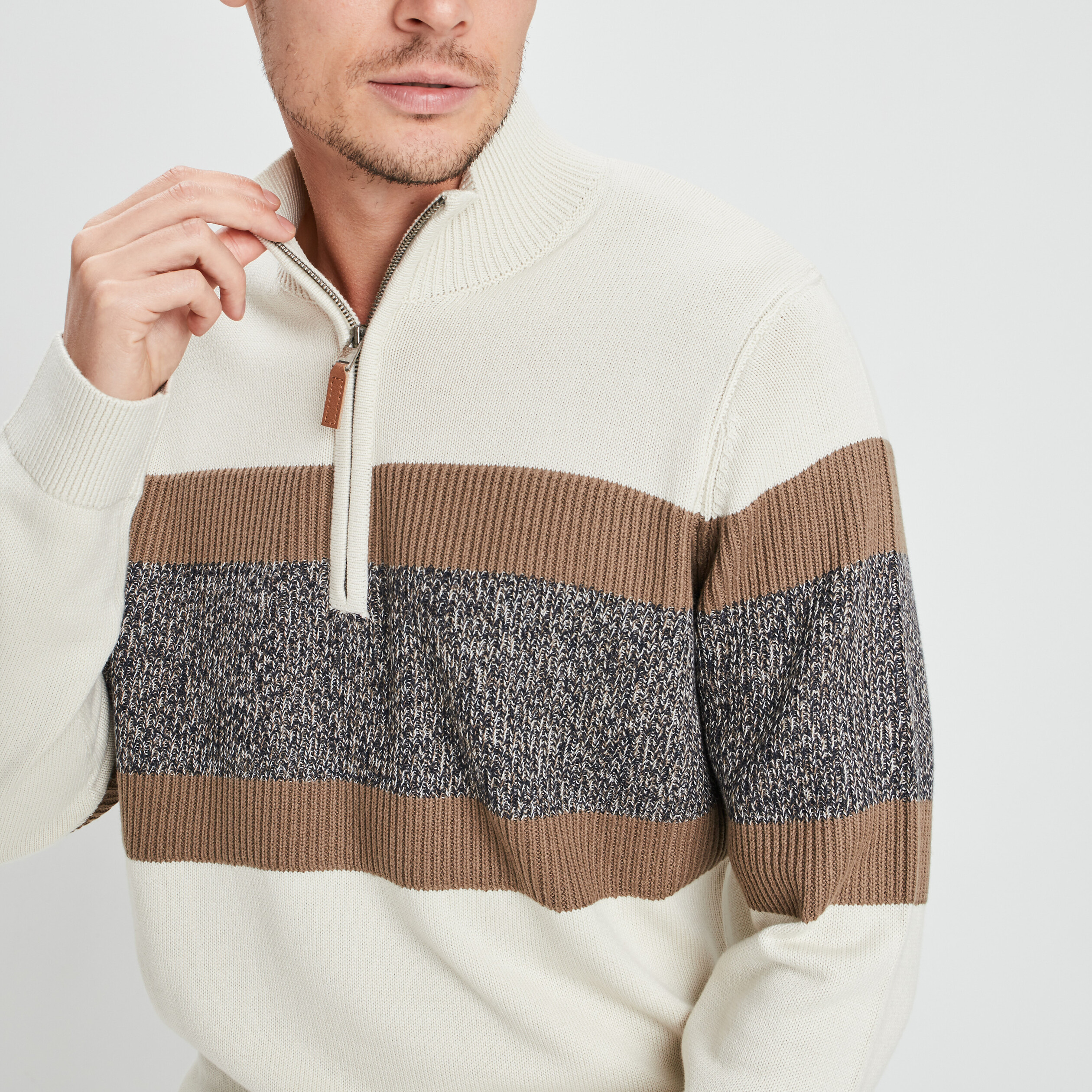 Pull avec col montant ivoire homme | La Halle