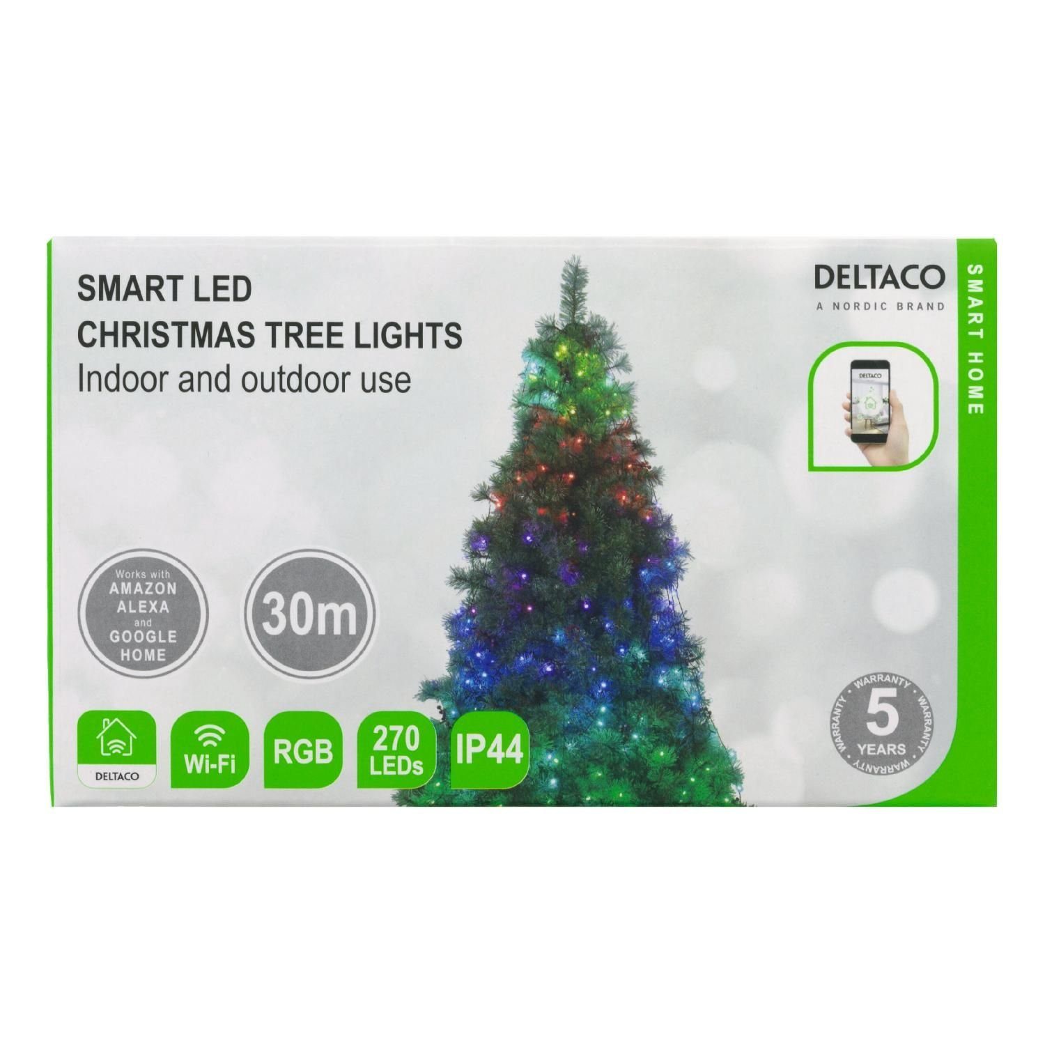 DELTACO SMART HOME LED-Lichterkette Smarte Weihnachtsbaum-Lichterkette RGB mit 300 LEDs 2 m mehrfarbig, inkl. 5 Jahre Herstellergarantie