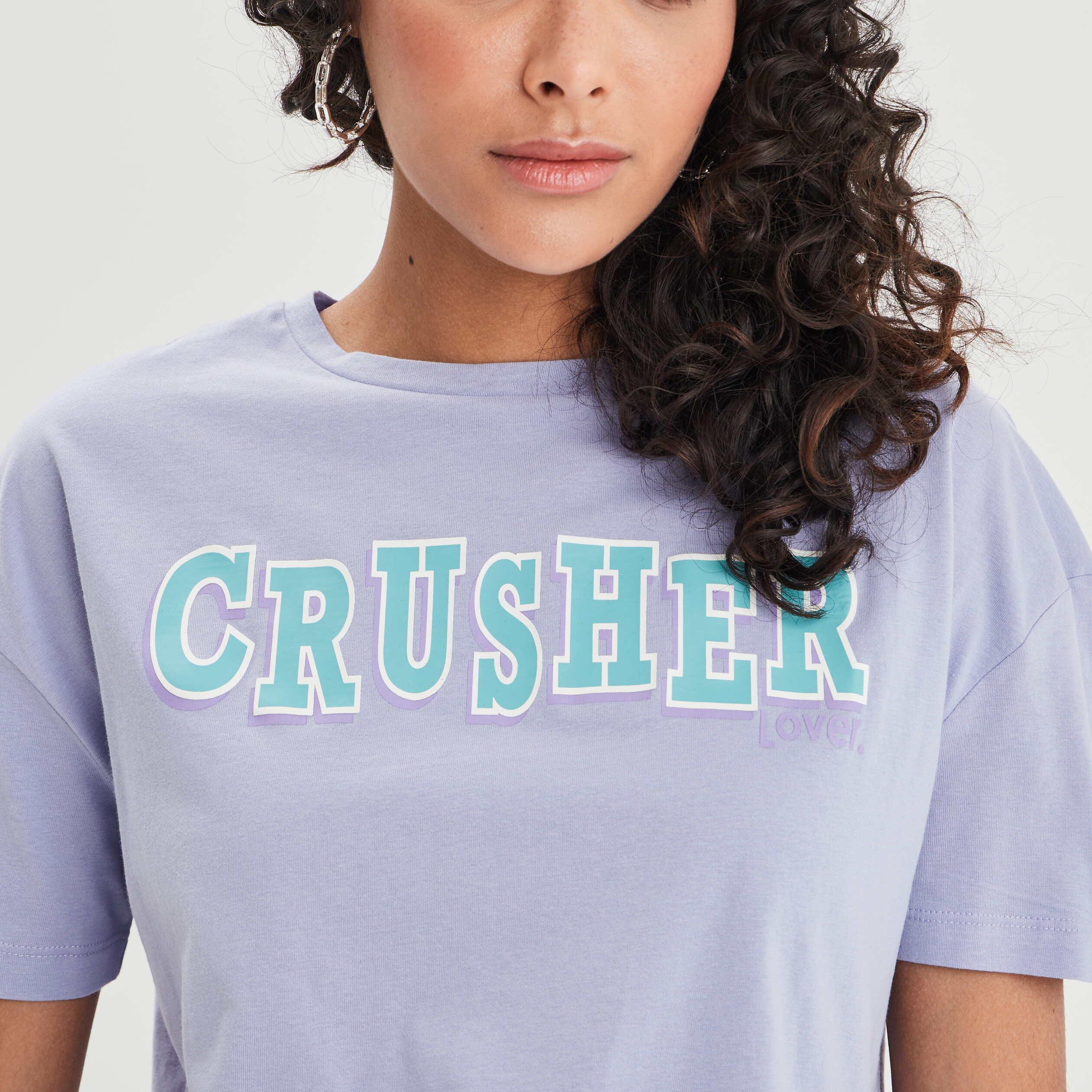 T-shirt cropped oversize Creeks mauve femme | La Halle