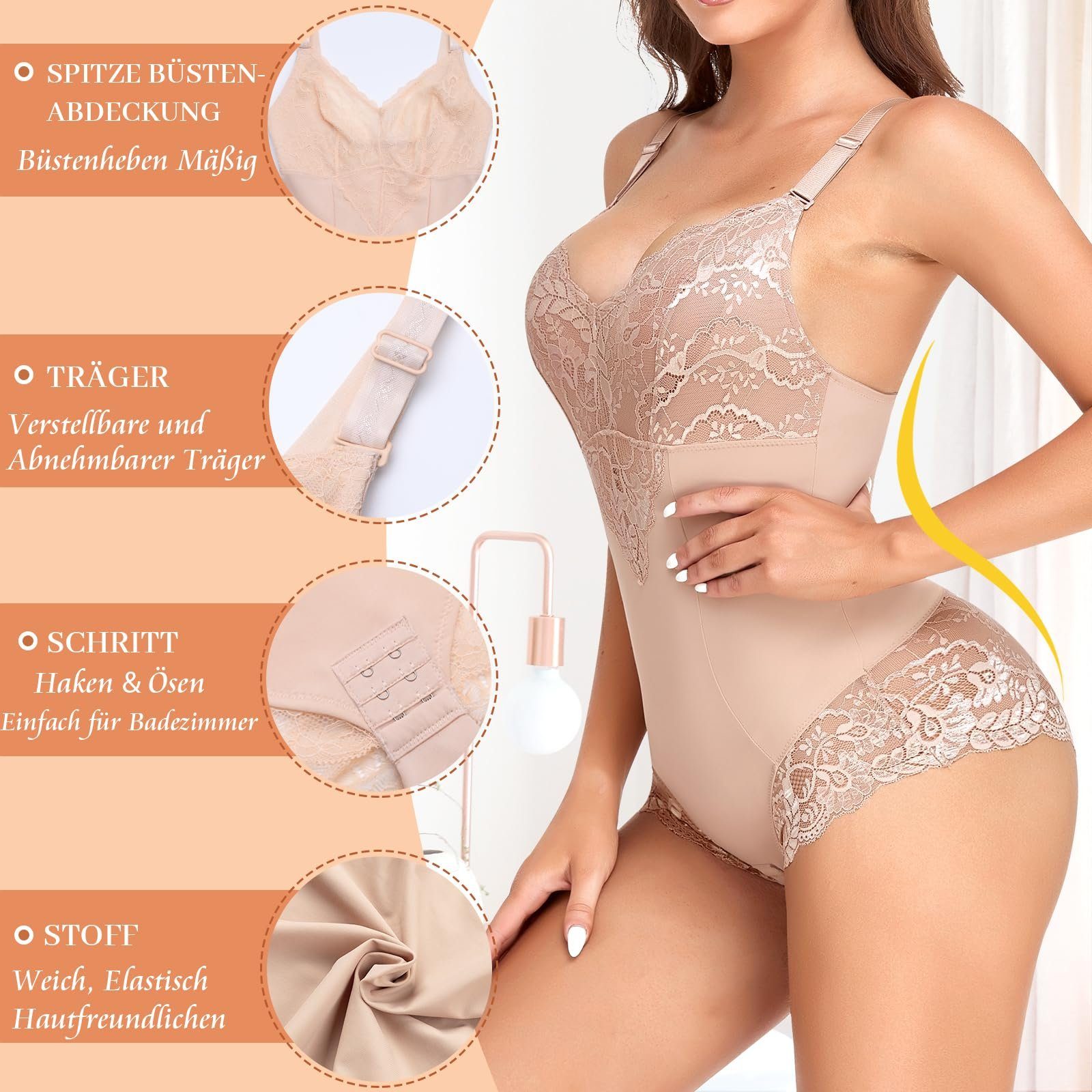 Sarfly Taillenshaper Shapewear Damen Bauchweg Body Shaper Miederslip Shaping Bodysuits Leicht Figurformende Unterwäsche U-Ausschnitt