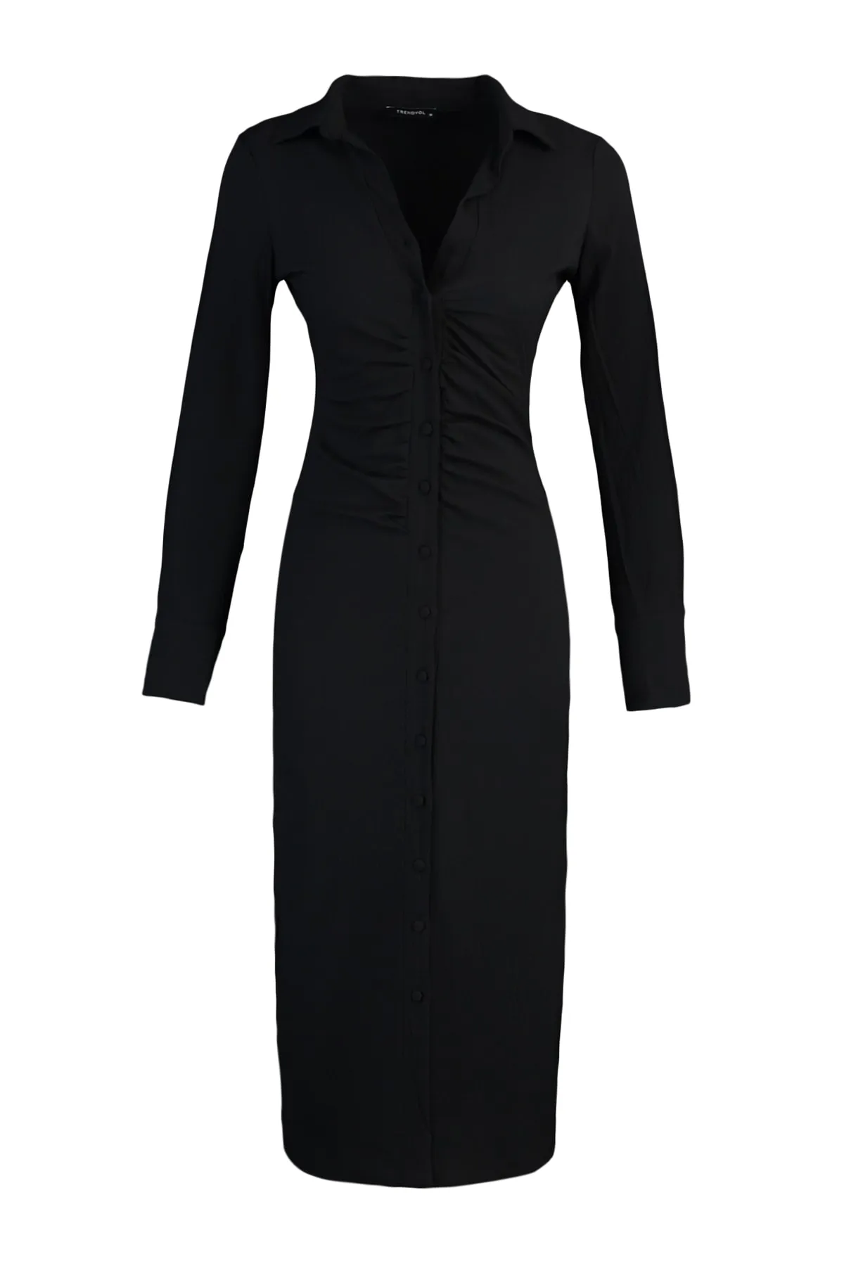 Trendyol Collection  Schwarzes, gewebtes Midi-Kleid mit Kordelzug und detailliertem Webmuster TWOAW22EL1343