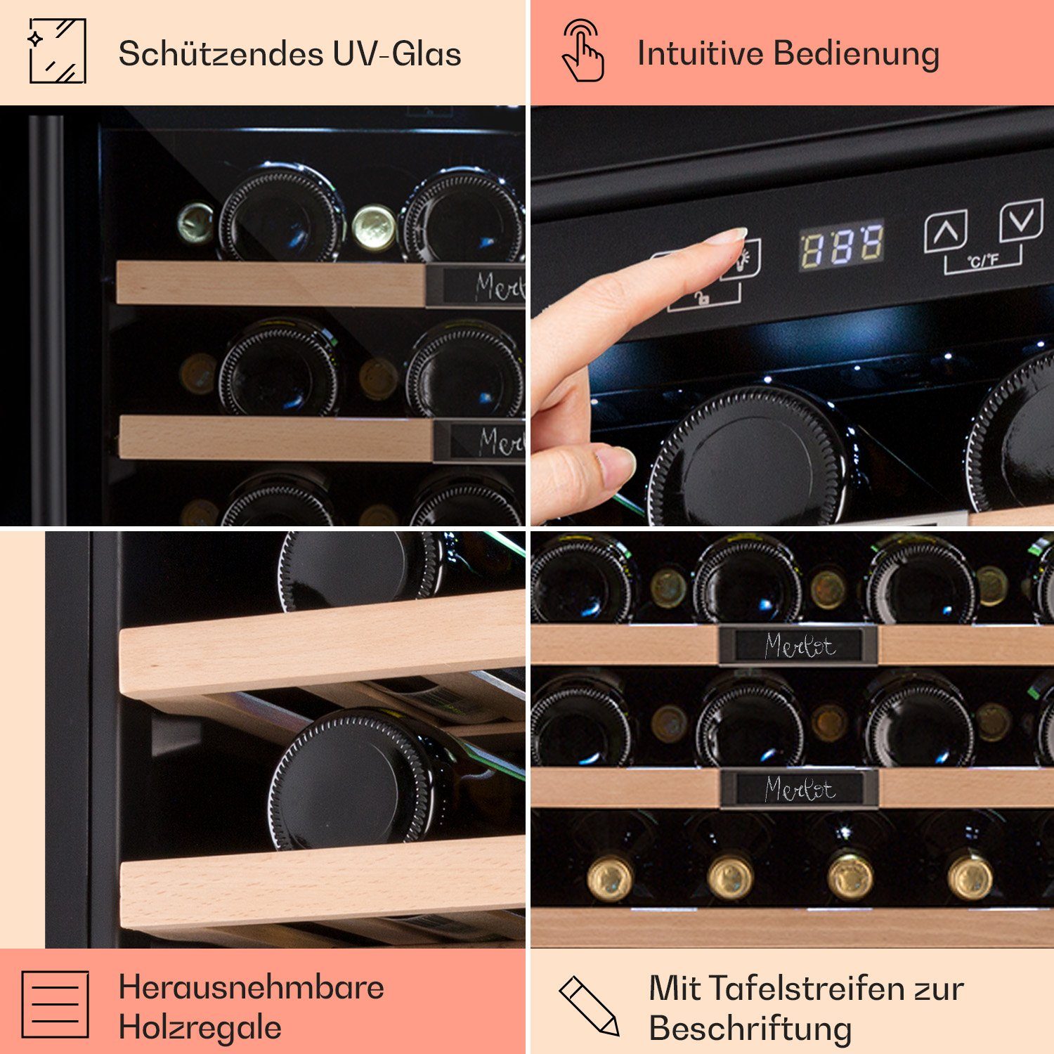 Klarstein Weinkühlschrank Vinsider 36 Built-In Uno, für 36 Standardflaschen á 0,75l