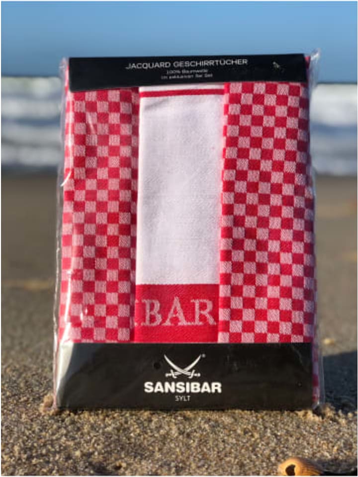 Sansibar 3-teiliges Set: Geschirrtuch Set in Rot günstig kaufen 50x70 cm