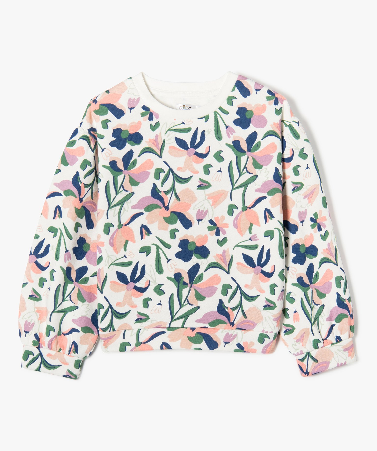 Sweat coupe loose à imprimé fleuri fille ecru | GEMO