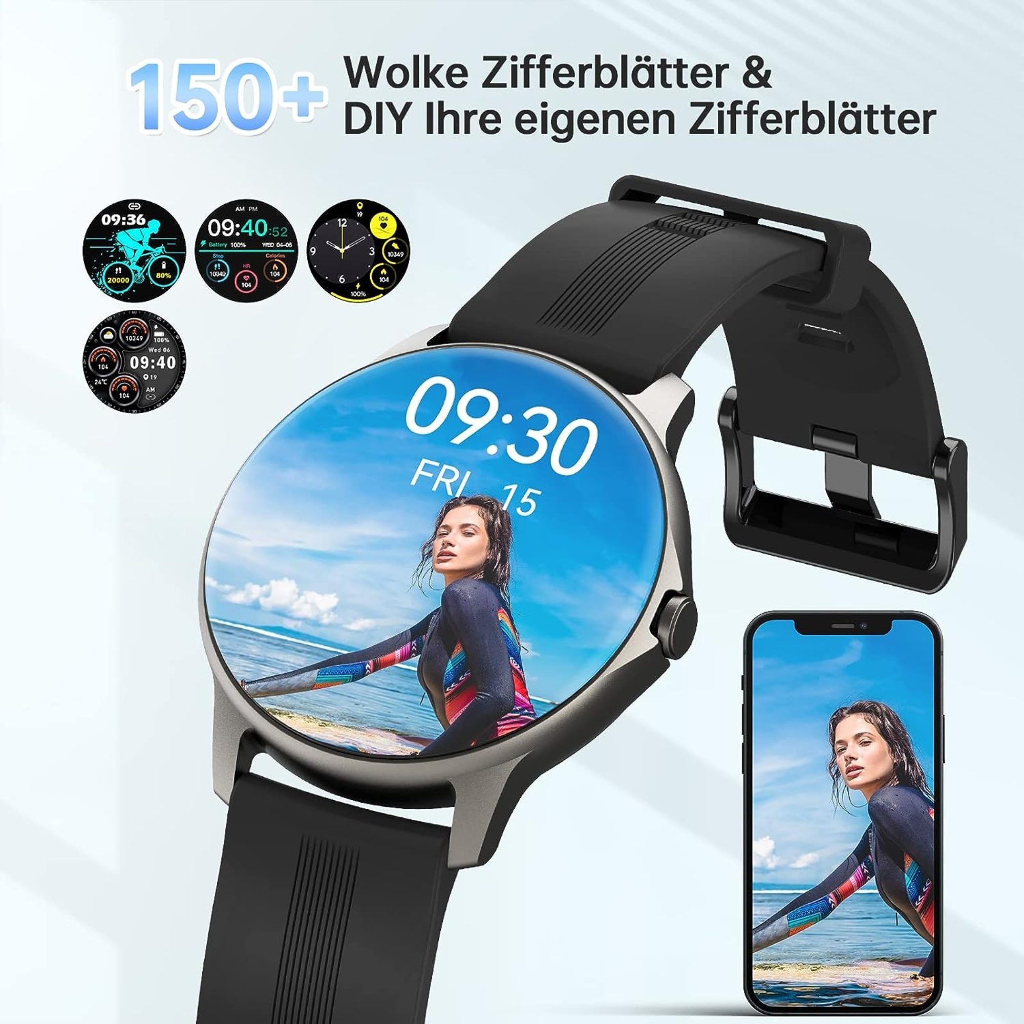 Manike ZL50 Elegant Blutdruckmonitor Herzfrequenzmessung Bluetooth Call Smartwatch (4,3 cm/1,69