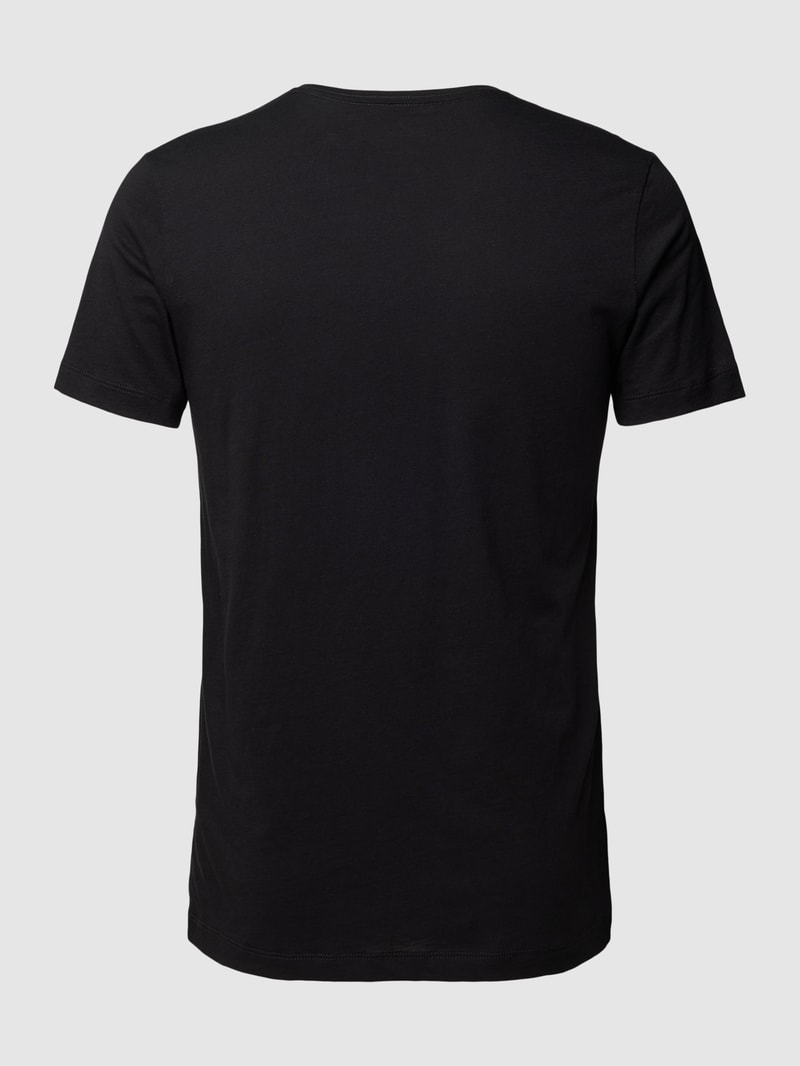 T-Shirt mit geripptem V-Ausschnitt in schwarz