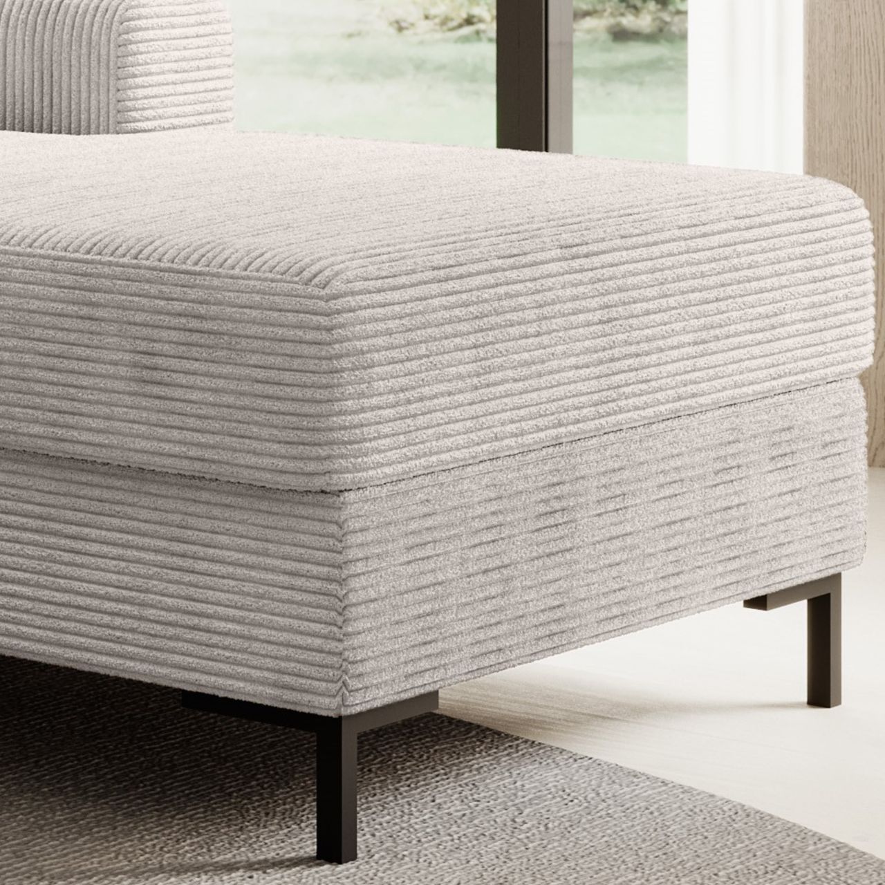 Möbel Punkt Ecksofa SAIGON Cord Lichtgrau mit Bettfunktion und Bettkasten Bett Sofa Schlafsofa Ottomane rechts
