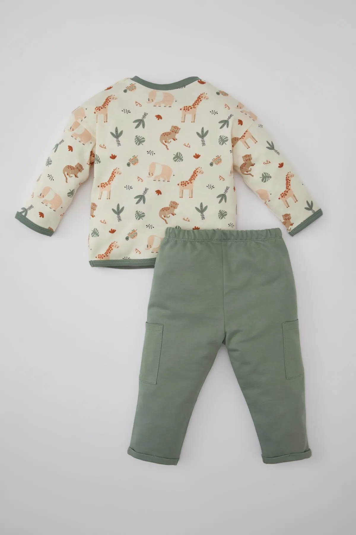 DeFacto  Baby Jungen Safari bedrucktes Langarm-Sweatshirt mit Jogginghose, 2er-Set B9645a524sp