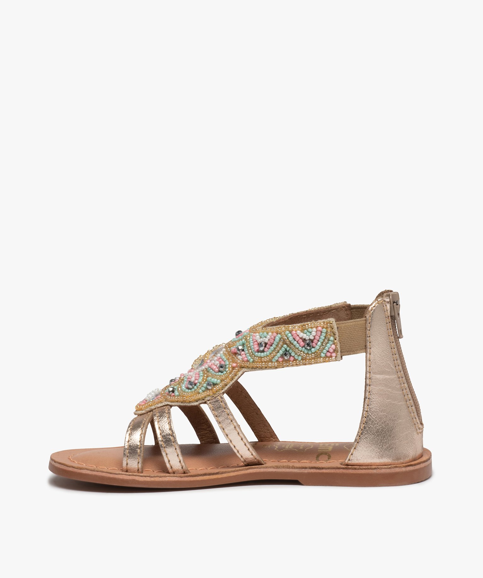 Sandales fille zippées dessus orné de perles et strass or | GEMO