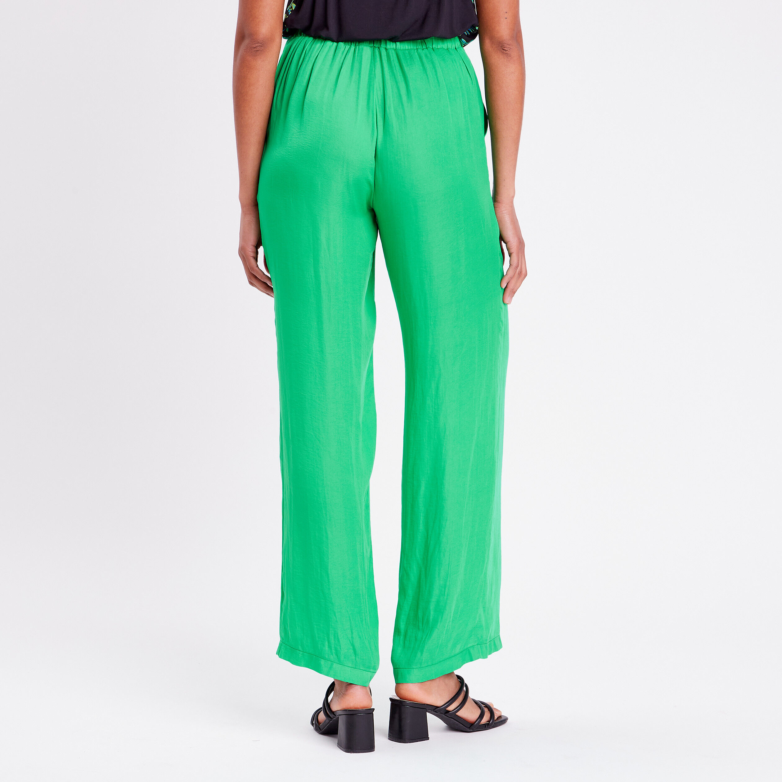 Pantalon city large satin vert femme | Cache Cache