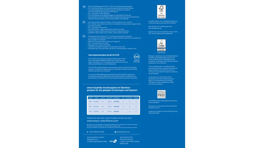AVERY Zweckform Kopierpapier A4 90g/m² 500 Blatt