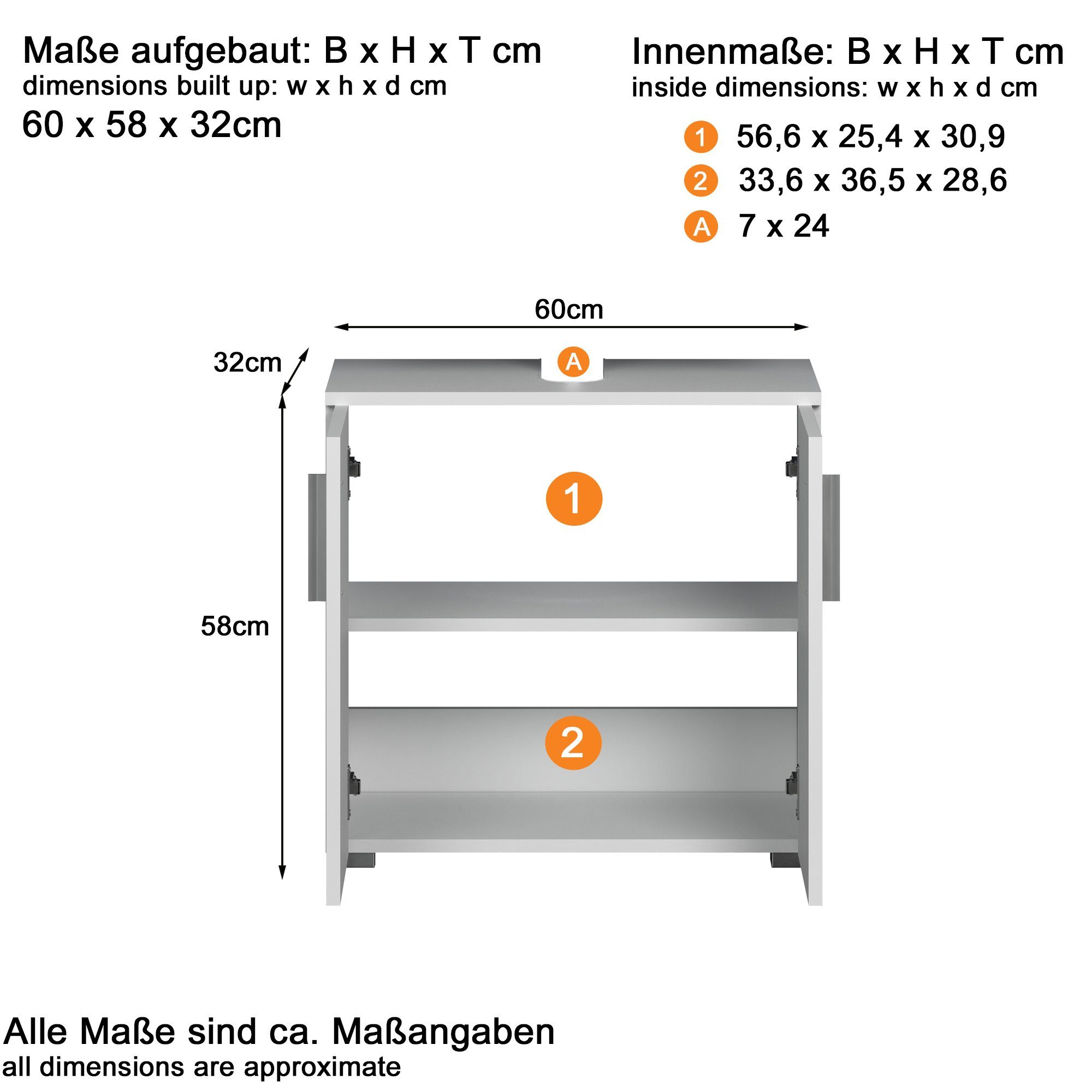welltime Badezimmer-Set Prag, (Set, 2-St), Waschbeckenunterschrank & Spiegelschrank