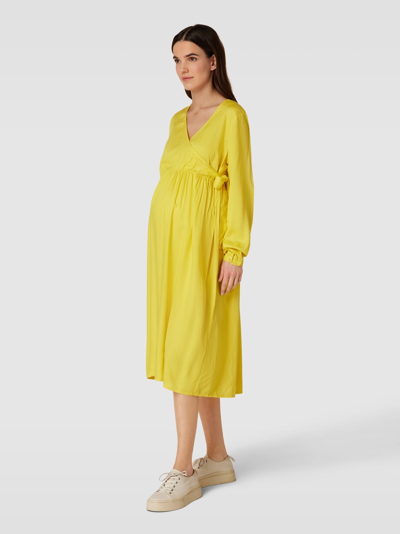 Umstands-Kleid aus reiner Viskose mit V-Ausschnitt in gelb
