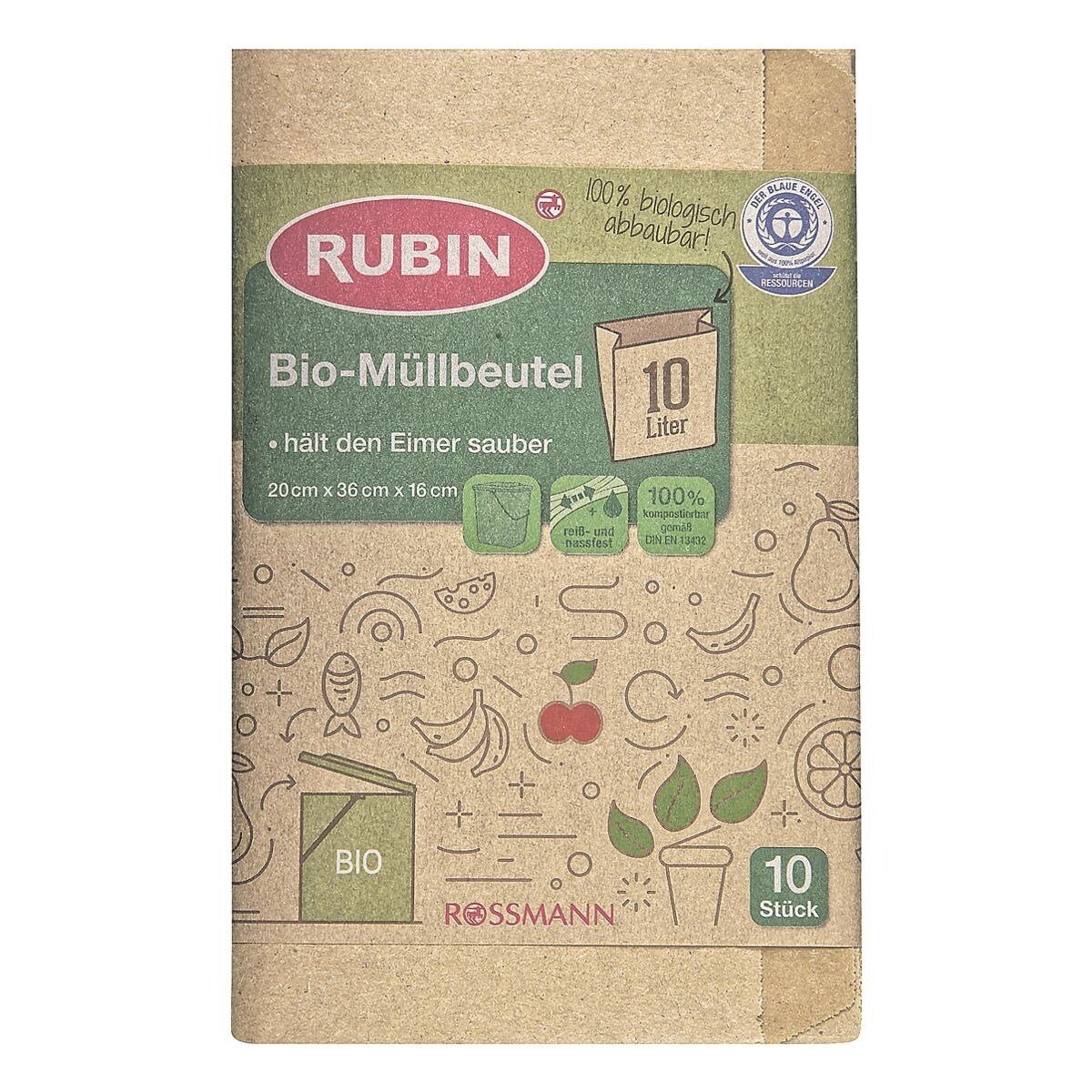 RUBIN Müllbeutel, 10 Bio-Müllbeutel Papier 10 Liter, braun, mit Falzboden, kompostierbar