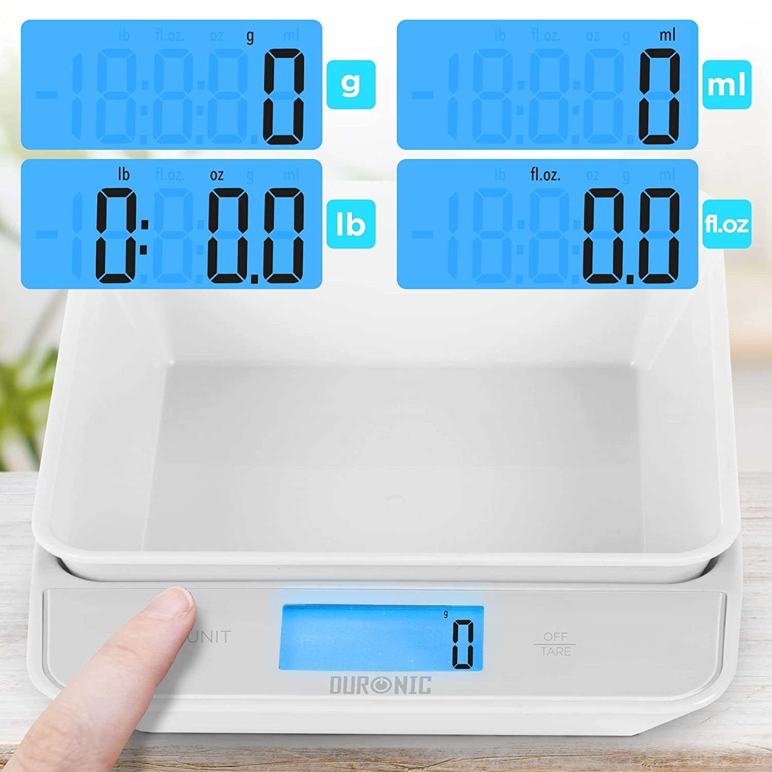 Duronic Küchenwaage, KS100 WH Küchenwaage, 5 kg Digitalwaage mit 1,2 L Schüssel