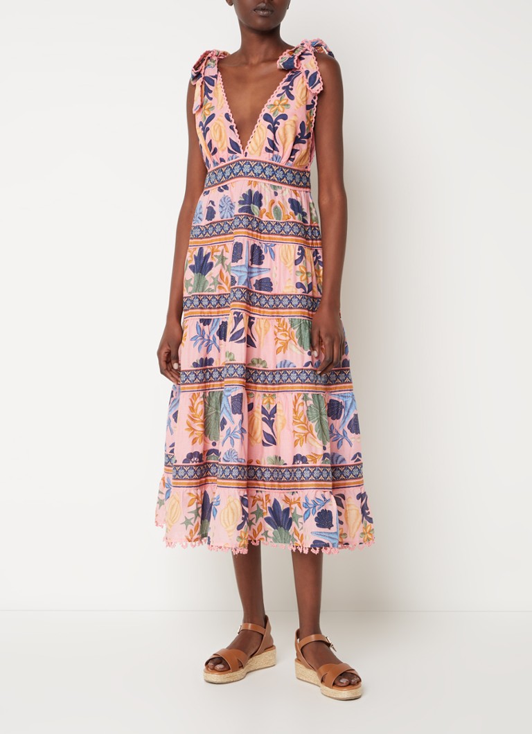 Vestido midi estampado Farm Rio con espalda descubierta