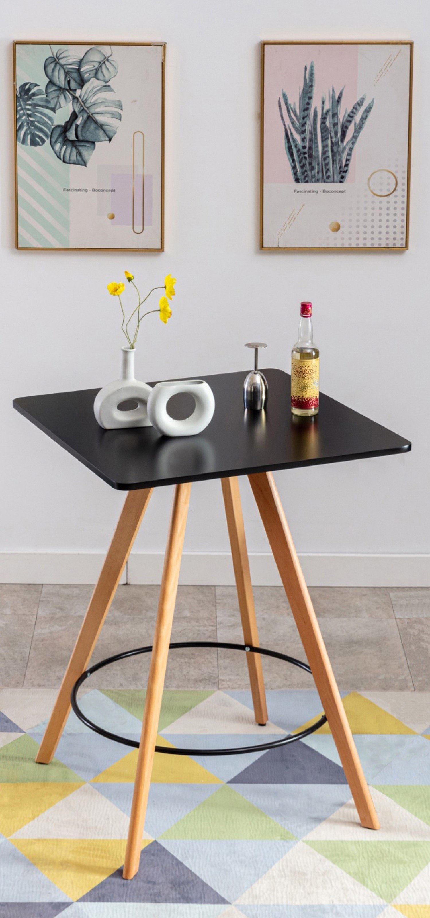 TPFLiving Stehtisch Ninios - Bartisch für Küche, Esszimmer, Wohnzimmer, Balkon, Terrasse (Bistrotisch mit Buchenholz-Tischplatte - Durchmesser: 80 cm, 1-St., Design Tisch mit Buchenholz-Gestell und Fußstütze), Maße (BxLxH): 80 x 80 x 105cm - Gewicht