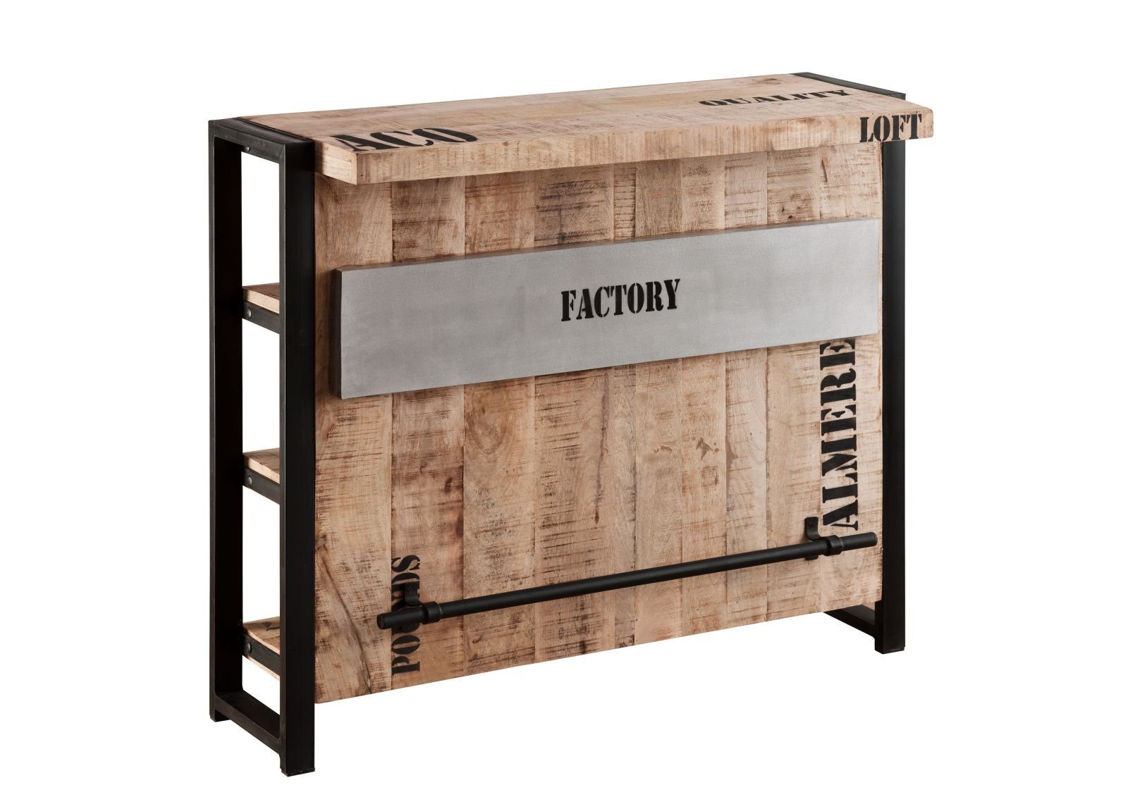 Massivmoebel24 Barschrank Bar Mango 120x45x100 natur bedruckt FACTORY #140