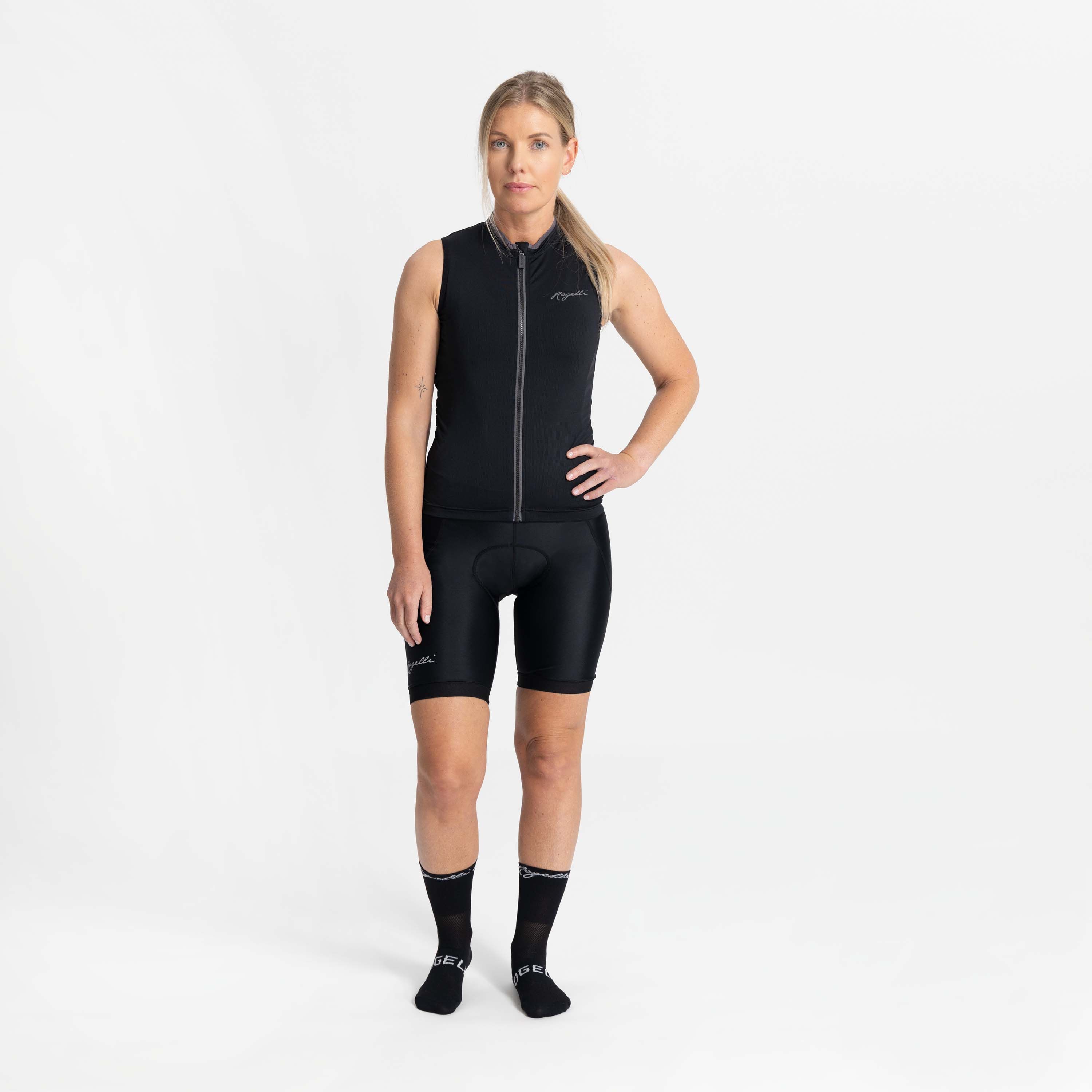 Rogelli Essential Schwarz Damen Radtrikot Ärmellos