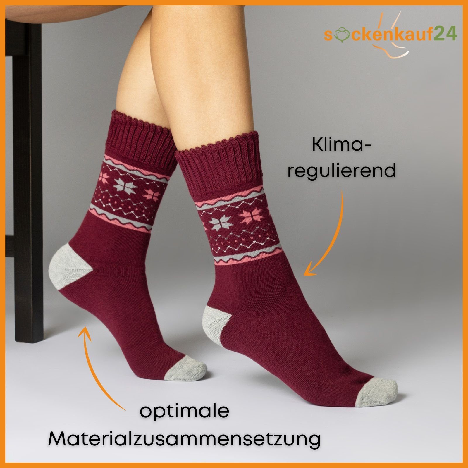 sockenkauf24 Thermosocken 6 oder 12 Paar Damen Wintersocken Damensocken mit Innenfrottee (38204, 6-Paar, 39-42) WP