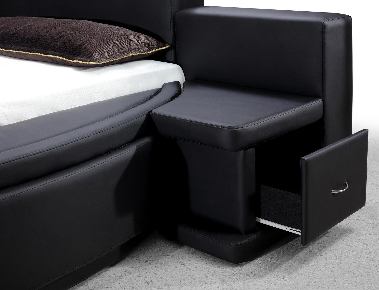 Salottini Lederbett XL Doppelbett Bett Cagliari 200x200 cm schwarz SOFORT LIEFERBAR, Stauraum, Schubladen