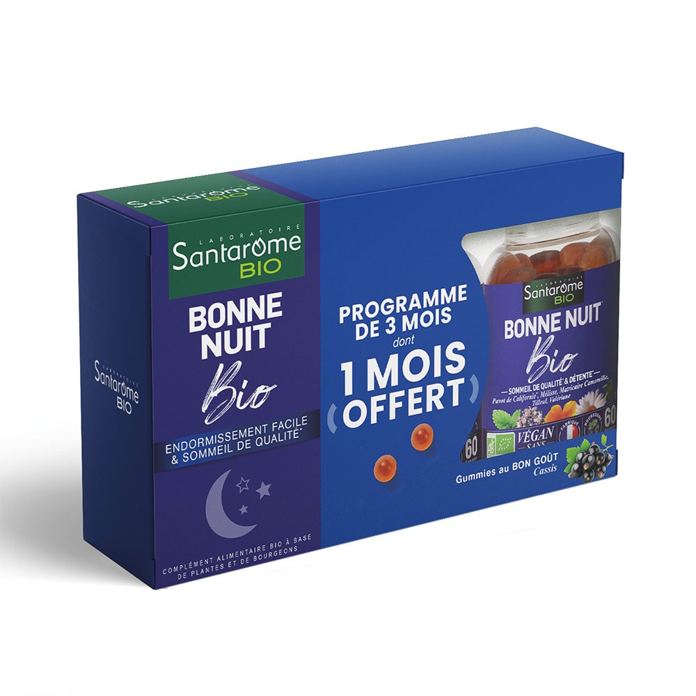 Santarome Bio Coffret 2 + 1 Bonne Nuit Bio - Pour desnuits sereines - 3 mois Complément alimentaire sommeil & endormissement
