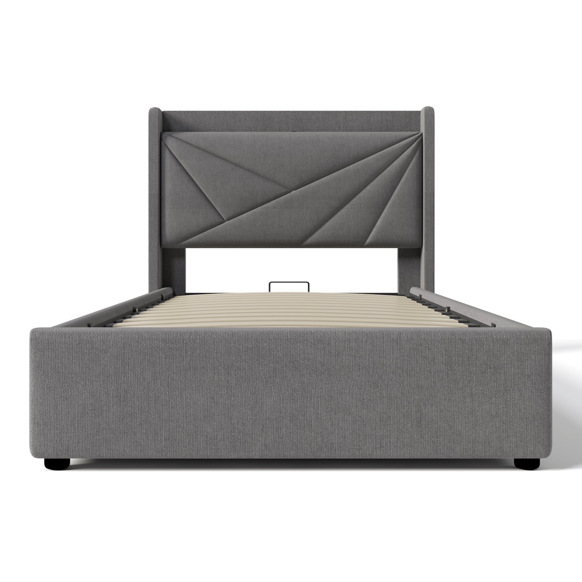 Ulife Polsterbett Doppelbett Stauraumbett mit USB /Typ C, Ladefunktion, Leinen, 90 × 200 cm