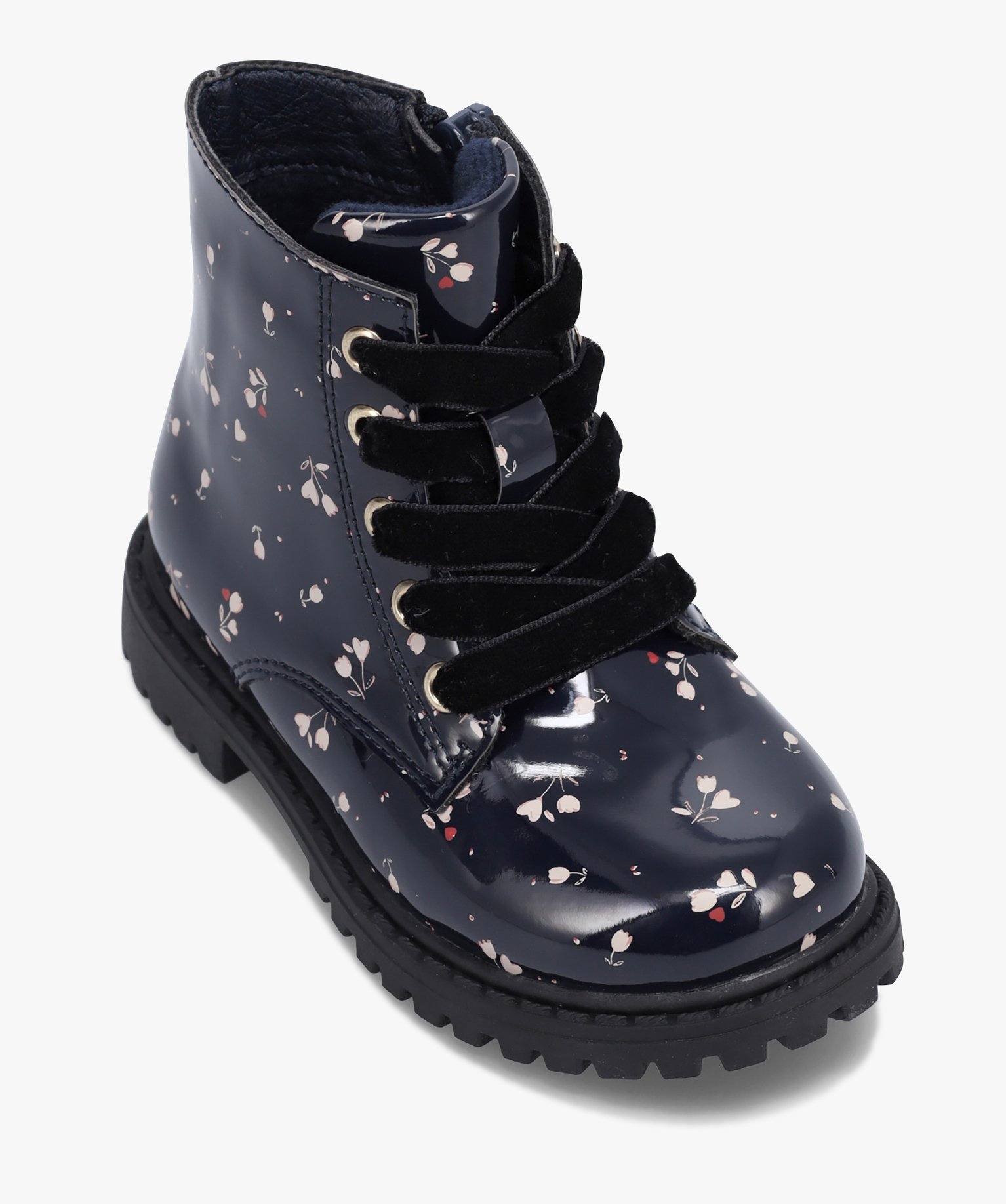 Bottines bébé fille vernies à lacets et semelle crantée marine | GEMO